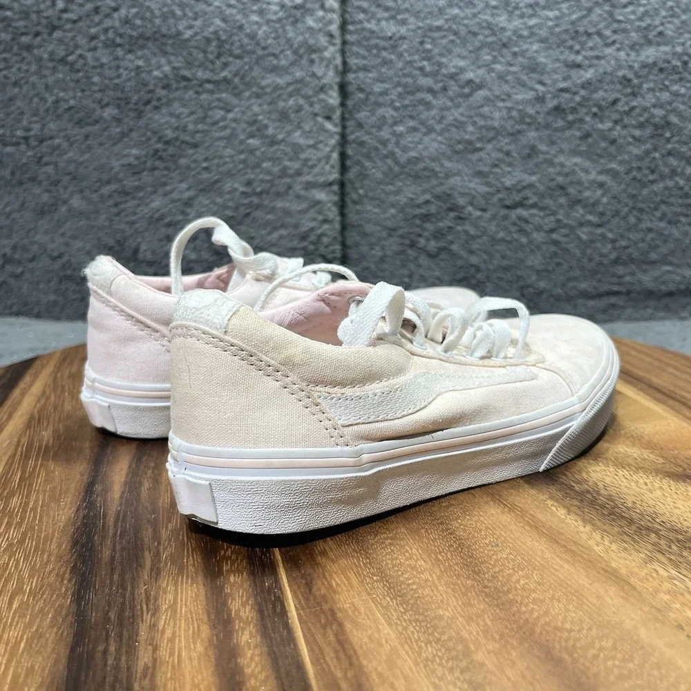 Vans Girls Canvas Chalk Pink‎ White Lace Up Low Top Shoes Sneakers Size 2